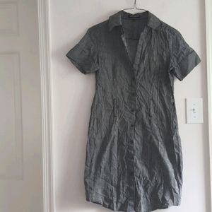 Black Pinstriped Mini Shirtdress